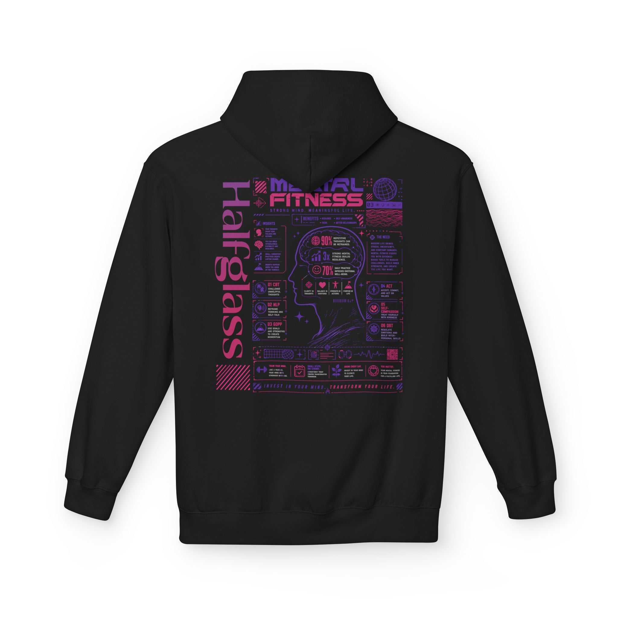 Halfglass Mental Fitness Hoodie — Infographic Wellness Pullover