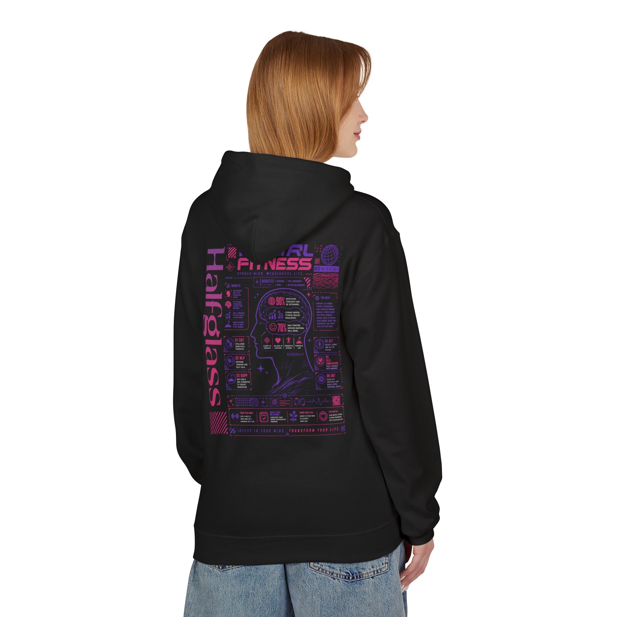Halfglass Mental Fitness Hoodie — Infographic Wellness Pullover