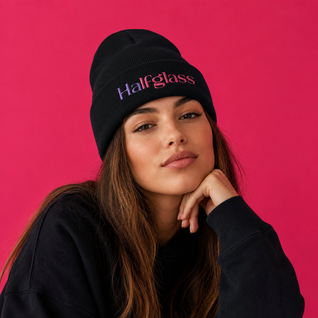 Halfglass Embroidered Cuffed Beanie — editorial
